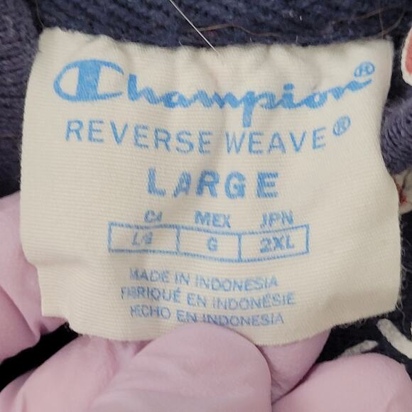 Champion Hoodie Large 22x26 Blue Spellout Script AOP - Picture 6 of 13